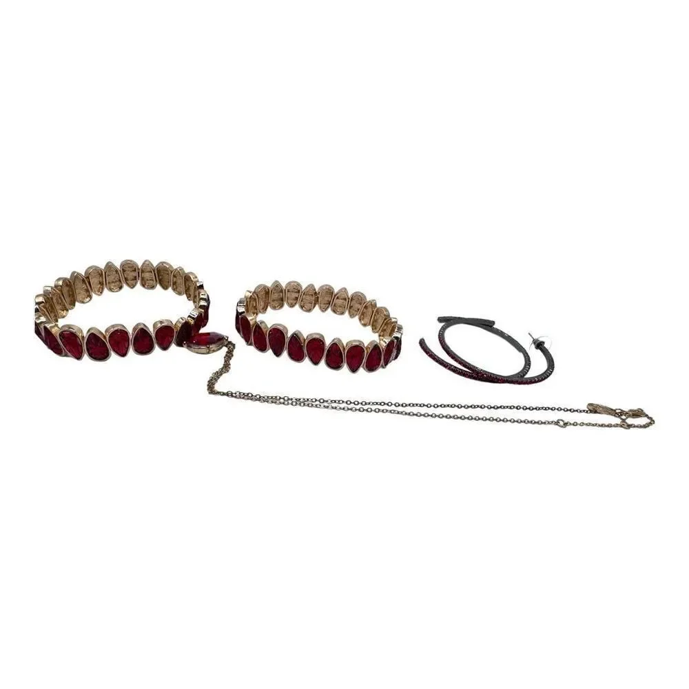 Charming Charlies, Red Jewely set 2 bracelets, 2 hoop earrings, 1 charm necklace